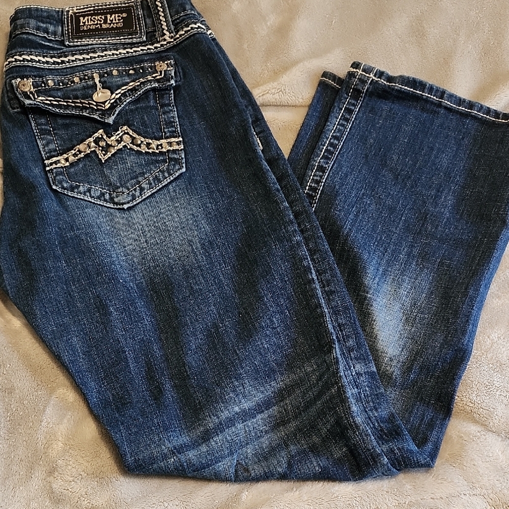 Miss Me Blue Boot Cut Jeans with Decorative Stitching